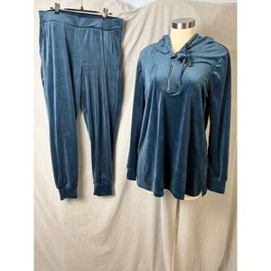 Cable & Gauge Sport Blue Velour Hoodie Jogger Lounge Set Cozy Soft Large